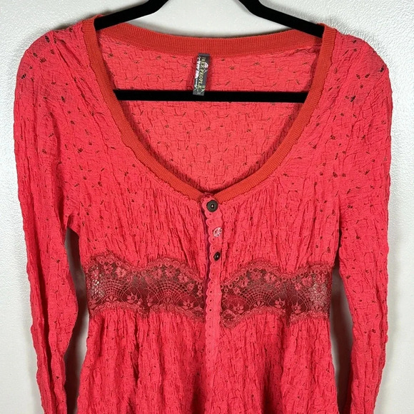 Free People Long Sleeve Lace Boho Top - Picture 2 of 9